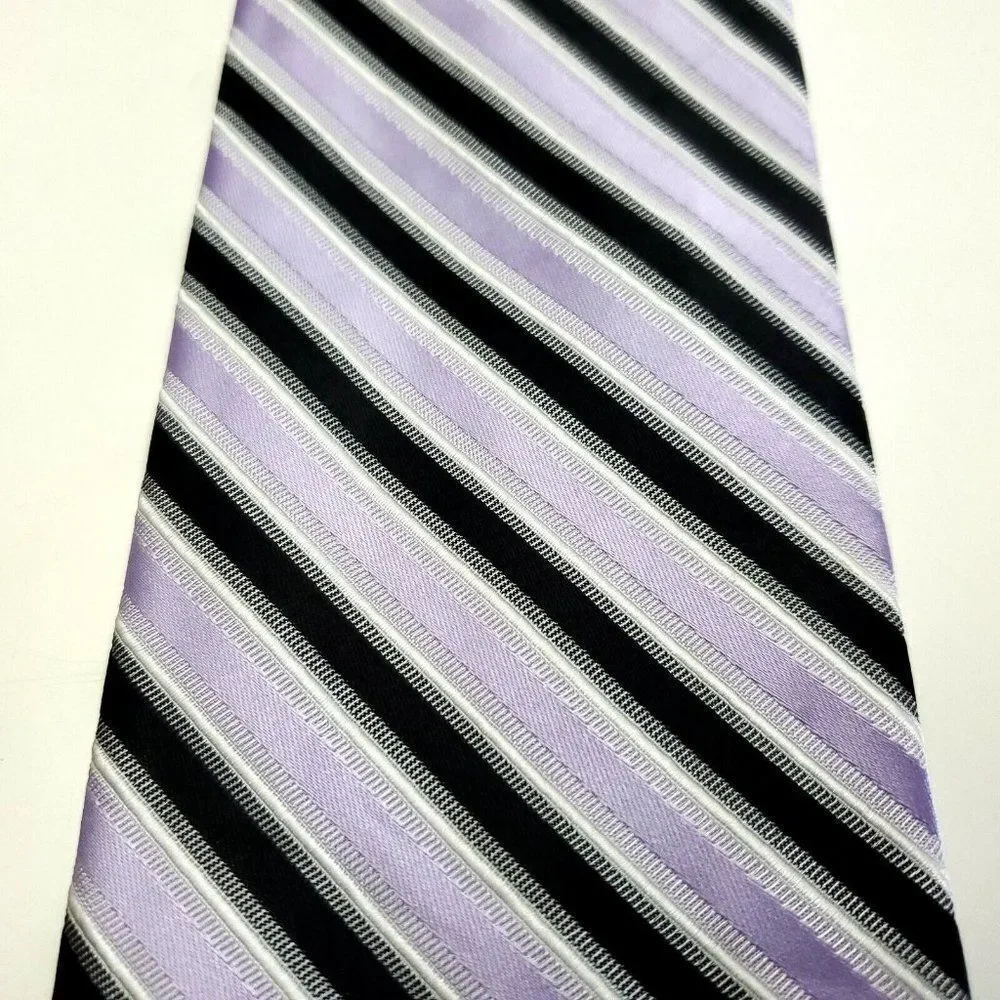 Laurant Bennet Milano‎ Purple Black Striped Woven Microfiber Polyester Tie